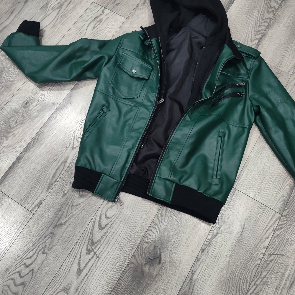 Men's Green Bomber Jacket with Hood